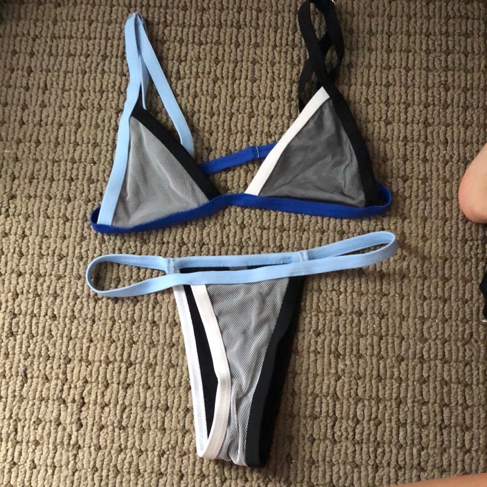 Mesh blue and white bikini